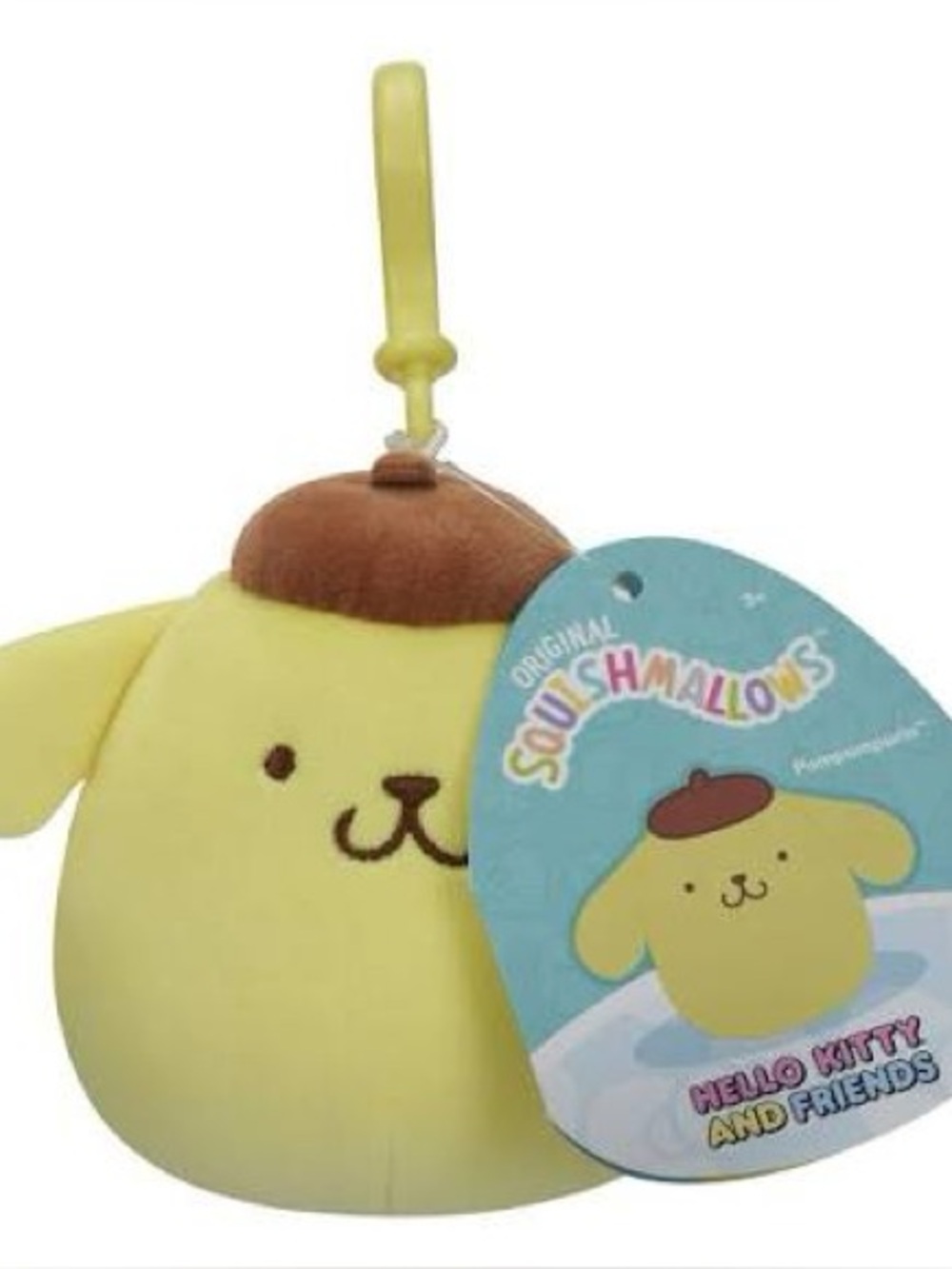 Squishmallows Sanrio Hello Kitty & Friends  POMPOMPURIN Plush Clip On Keychain